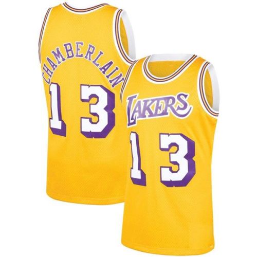 LA Lakers Throwback Authentic Style Gold Jersey #13 Wilt Chamberlain 