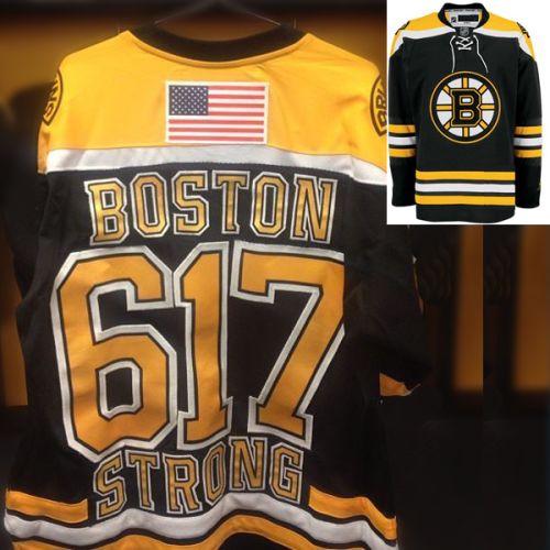 Bruins NHL Boston Strong 617 Black Hockey Game Jersey