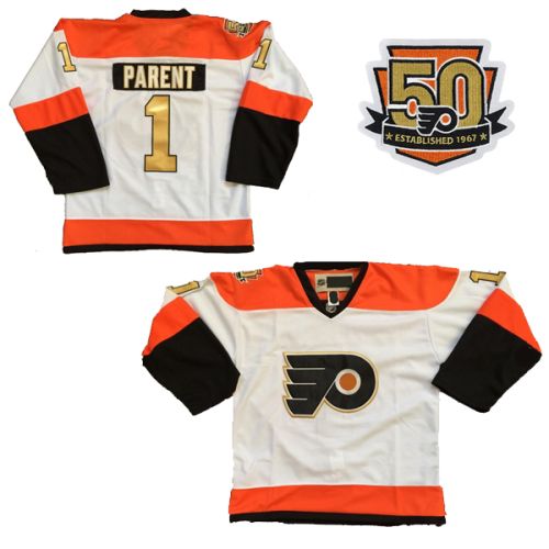 Philadelphia Flyers Authentic Style 50th Anniversary Game Jersey #1 Bernie Parent