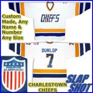 CHARLESTOWN CHIEFS SLAPSHOTS HOME WHITE HOCKEY JERSEY (Pick A Player)