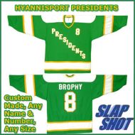 HYANNISPORT PRESIDENTS SLAPSHOTS AWAY GREEN HOCKEY JERSEY (Pick A Player)