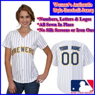 Milwaukee Brewers Authentic Personalized Women's White Pinstriped Jersey