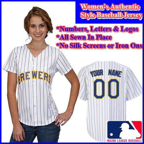 Milwaukee Brewers Authentic Personalized Women's White Pinstriped Jersey