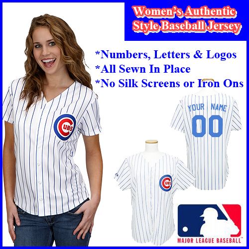 Chicago Cubs Authentic Personalized Women's White Pinstriped Jersey