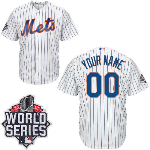 NY Mets Authentic Personalized Women's White Pinstriped World Series Jersey