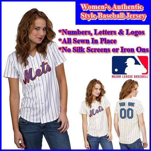 NY Mets Authentic Personalized Women's White Pinstriped Jersey