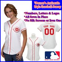 Cincinnati Reds Authentic Personalized Women's White Pinstriped Jersey