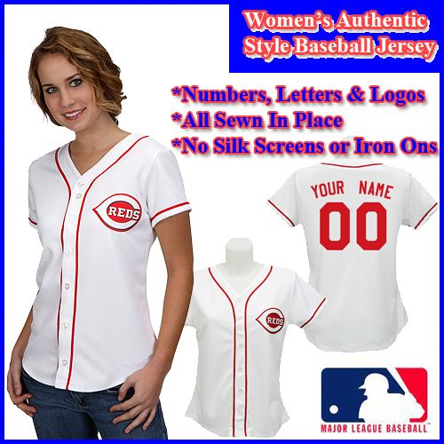 Cincinnati Reds Authentic Personalized Women's White Pinstriped Jersey