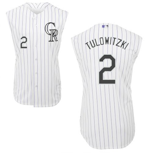 Colorado Rockies Authentic Style Sleeveless White Pinstiped Home Jersey #2 Troy Tulowitzki