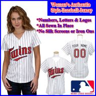 Minnesota Twins Authentic Personalized Women's White Pinstriped Jersey