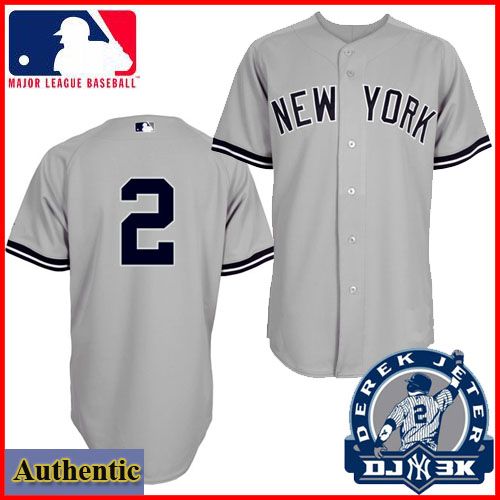 NY Yankees Authentic Derek Jeter No 2 Away Gray Jersey 3000 Hit Patch