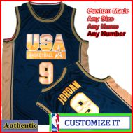 Michael Jordan 1992 Dream Team Authentic Style Blue Gold Basketball Jersey 