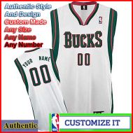 Milwaukee Bucks Custom Authentic Style  Home White  Jersey 