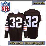 Cleveland Browns Authentic Throwback Long Sleeve Brown Jersey #32 Jim Brown