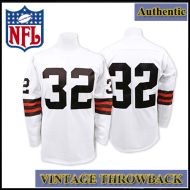 Cleveland Browns Authentic Throwback Long Sleeve White Jersey #32 Jim Brown
