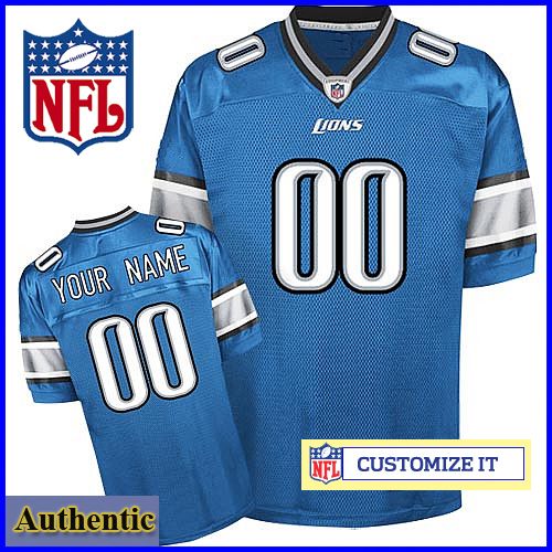 Detroit Lions Women's RBK Style Authentic Home Blue Jersey Customized