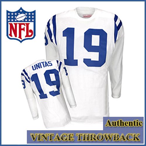 Baltimore Colts Authentic Throwback Long Sleeve White Jersey #19 Johnny Unitas