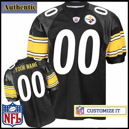 Pittsburgh Steelers Women's RBK Style Authentic Home Black Jersey Customized