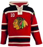 Chicago Blawkhawks Old Time Sharp #10 Red Lace Heavyweight Hoodie Hockey Jersey