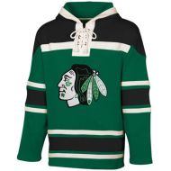 Chicago Blawkhawks Old Time St Patricks Day Green Lace Heavyweight Hoodie Hockey Jersey