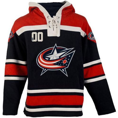 Mens Columbus Blue Jackets Old Time Navy  Lace Heavyweight Hoodie Hockey Jersey