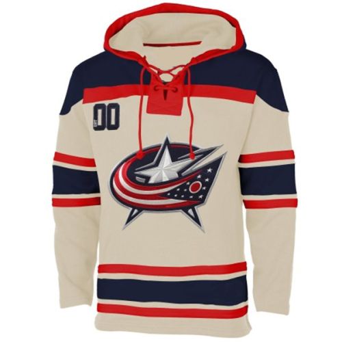 Columbus Blue Jackets Old Time White Lace Heavyweight Hoodie Hockey Jersey