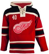 Mens Detroit Red Wings #40 Zetterberg Red Black Lace Heavyweight Hoodie Hockey Jersey
