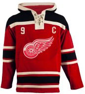 Mens Detroit Red Wings #9 Howe Red Black Lace Heavyweight Hoodie Hockey Jersey
