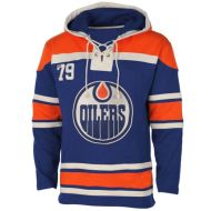 Mens Edmonton Oilers Old Time Blue Lace Heavyweight Hoodie Hockey Jersey