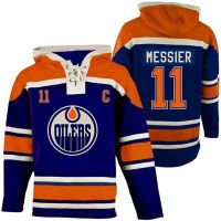 Mens Edmonton Oilers #11 Messier  Blue Lace Heavyweight Hoodie Hockey Jersey