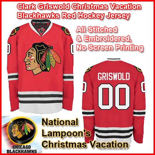 Chevy Chase Clark Griswold Christmas Vacation Blackhawks Red Hockey Jersey
