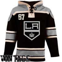 Mens LA Kings  Old Time Black Lace Heavyweight Hoodie Hockey Jersey