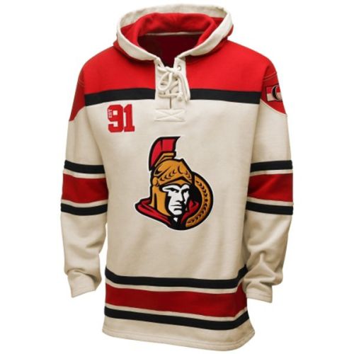 Mens Ottawa Senators Old Time White Lace Heavyweight Hoodie Hockey Jersey