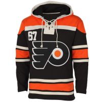 Mens Philadelphia Flyer Old Time Black Lace Heavyweight Hoodie Hockey Jersey